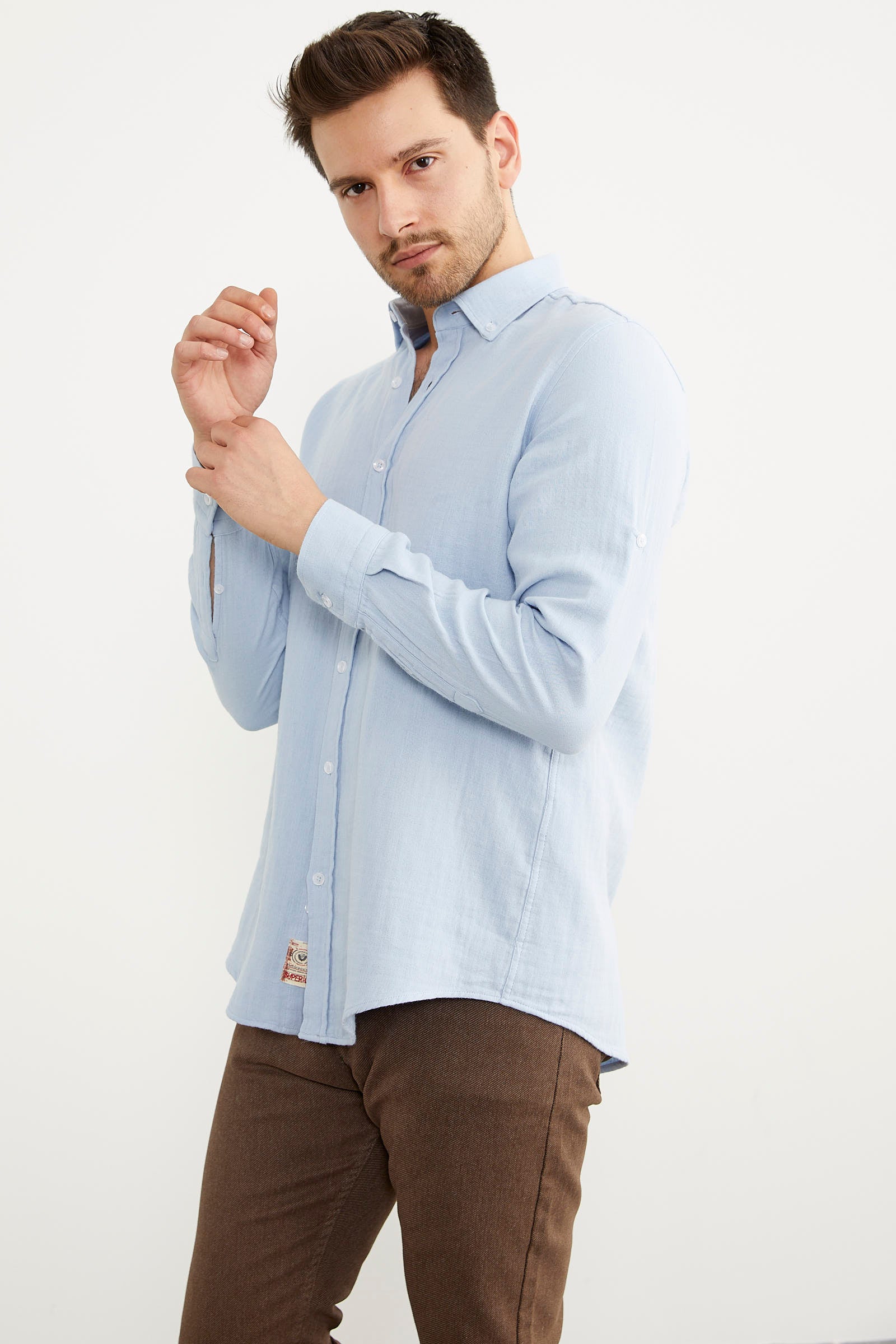 Yumuşak Dokulu Uzun Kol Gömlek - Buz Mavi (2) Sementa