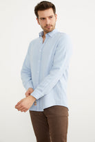 Yumuşak Dokulu Uzun Kol Gömlek - Buz Mavi (3) Sementa