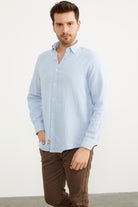 Yumuşak Dokulu Uzun Kol Gömlek - Buz Mavi (5) Sementa