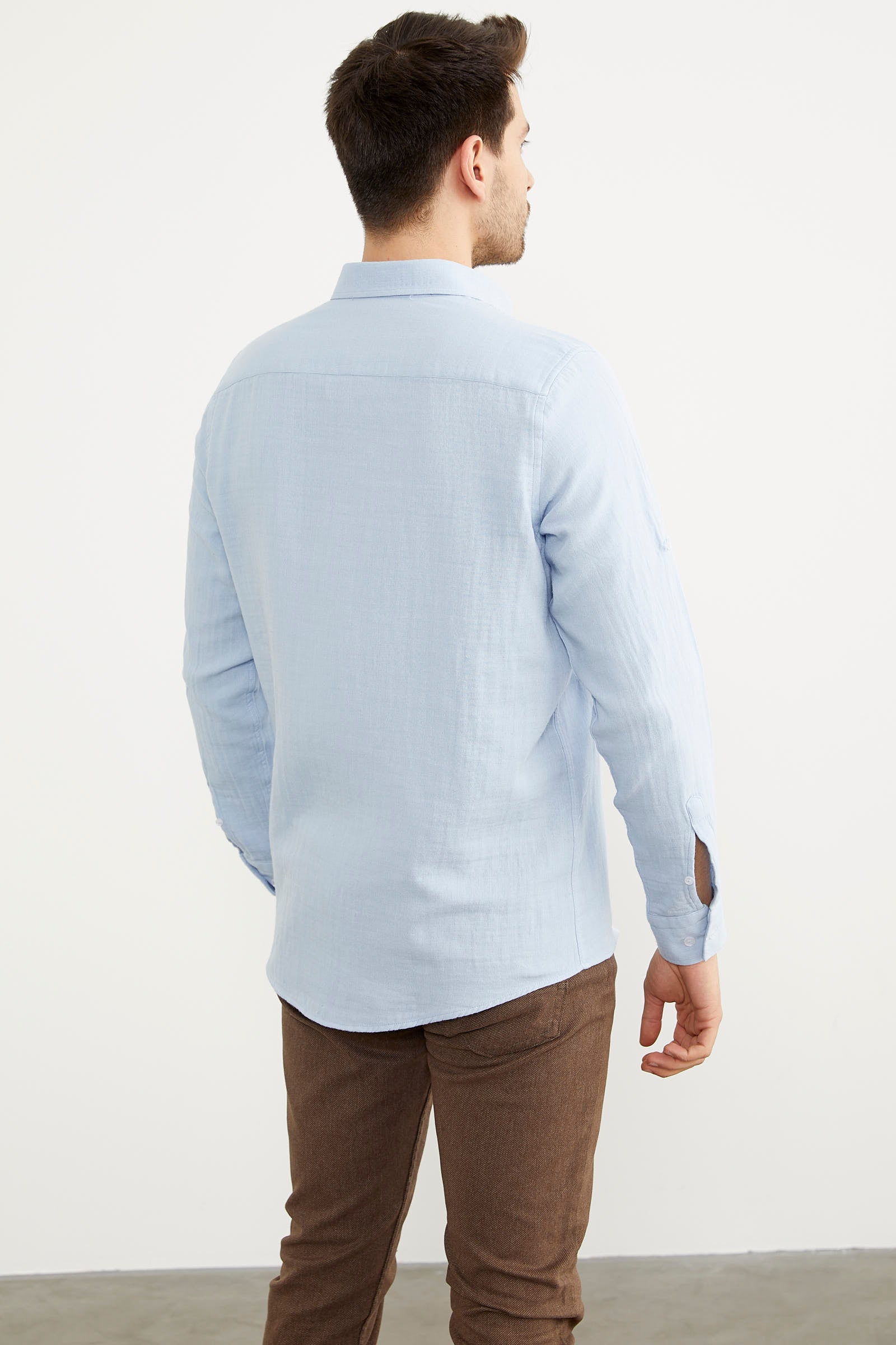 Yumuşak Dokulu Uzun Kol Gömlek - Buz Mavi (6) Sementa