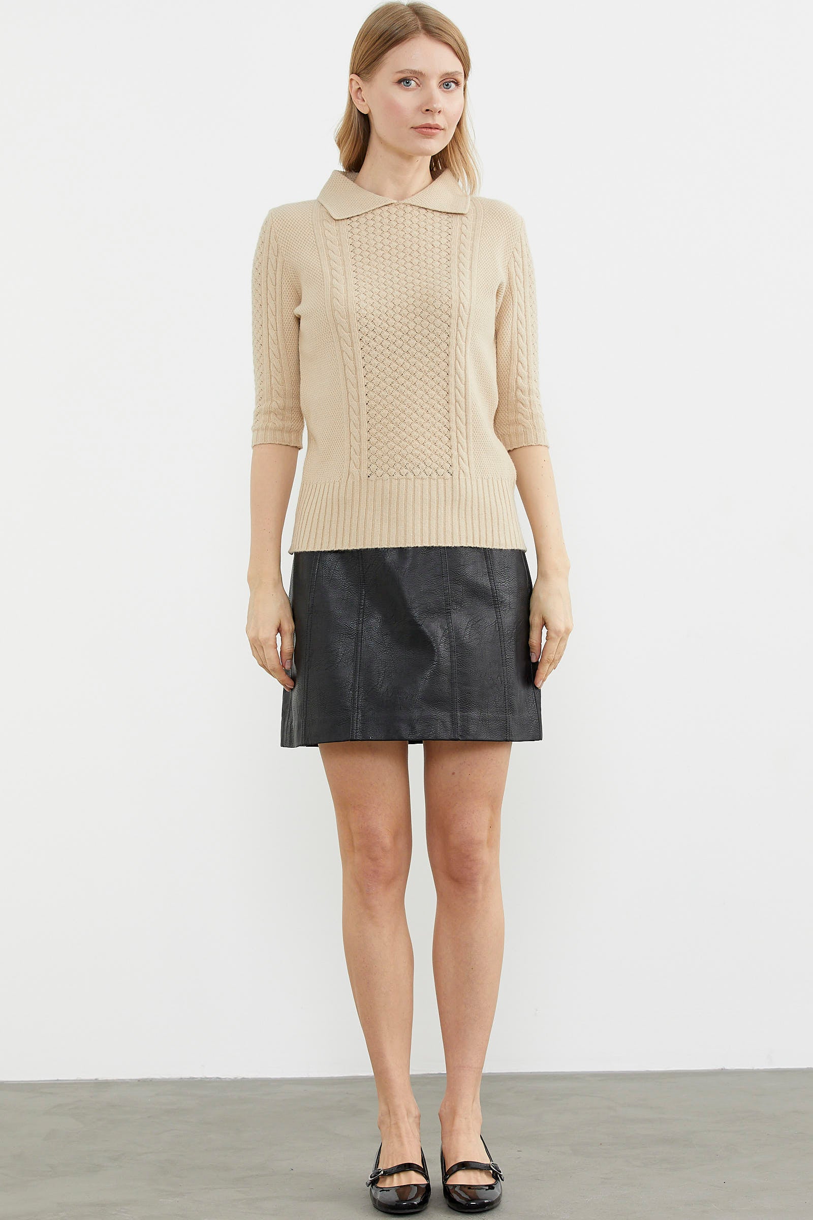 Yünlü Kısa Kol Yakalı Triko Kazak - Somon (1) Sementa