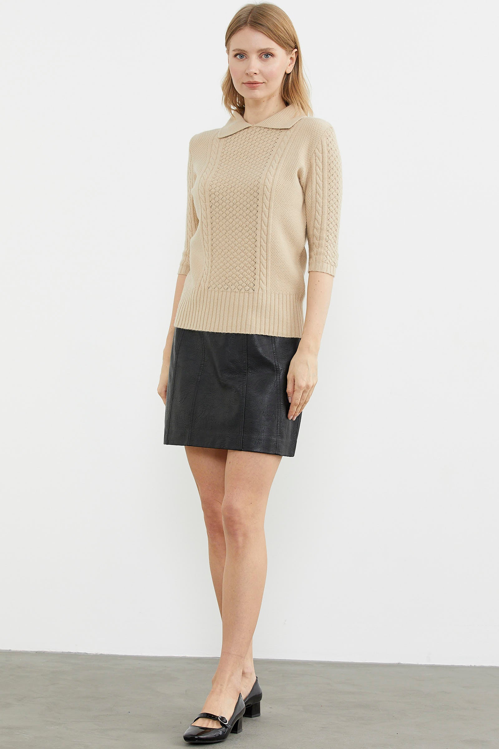 Yünlü Kısa Kol Yakalı Triko Kazak - Somon (2) Sementa