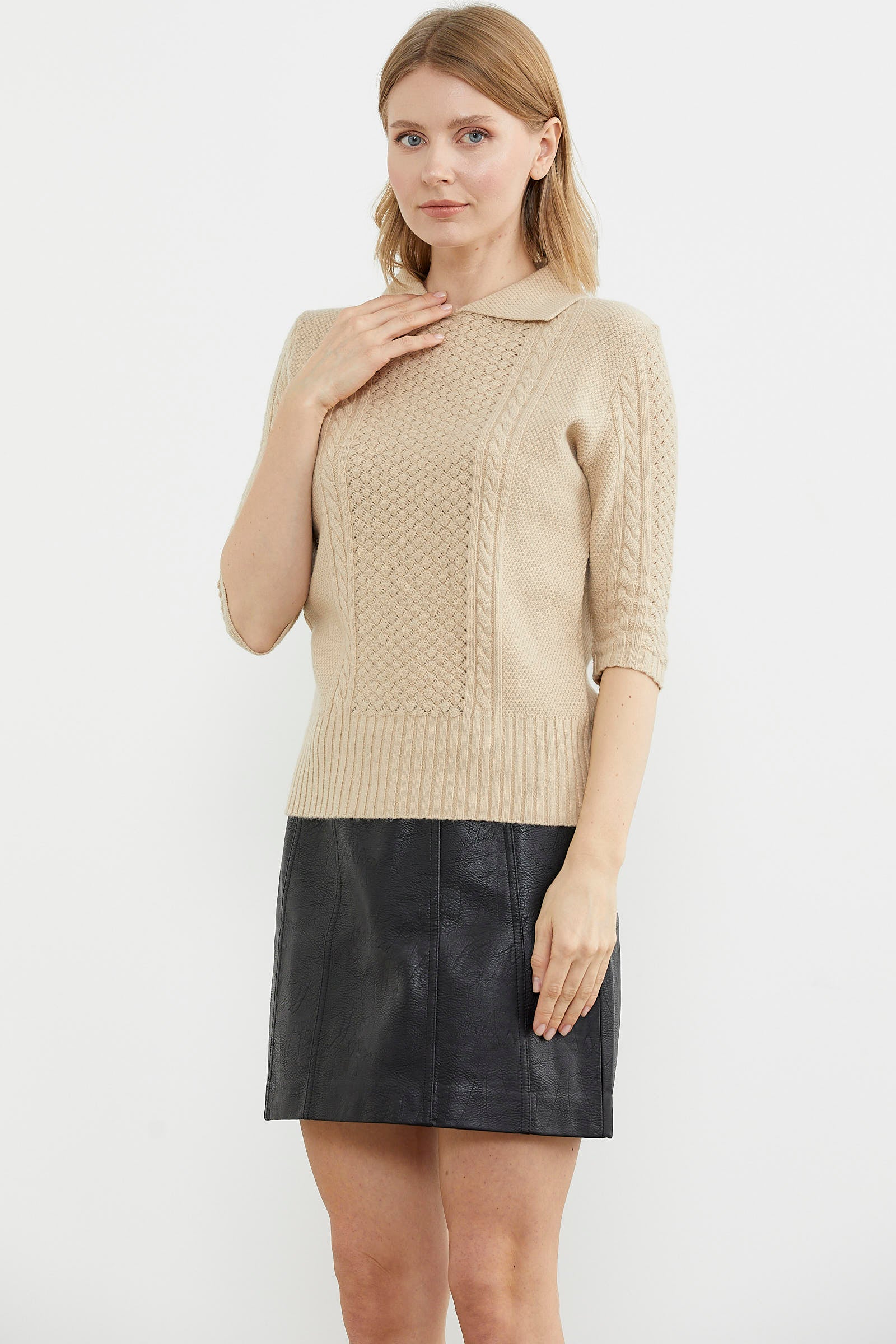 Yünlü Kısa Kol Yakalı Triko Kazak - Somon (4) Sementa