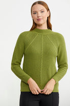 Yünlü Motif Detaylı Dik Yaka Triko Kazak - Yeşil - Sementa