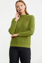 Yünlü Motif Detaylı Dik Yaka Triko Kazak - Yeşil - Sementa