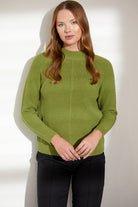 Yünlü Motif Detaylı Dik Yaka Triko Kazak - Yeşil - Sementa