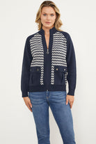 Zik Zak Desenli  Çift Renk Triko Ceket - Lacivert (1) Sementa