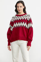 Zik Zak Desenli Kalın Triko Kazak - Kırmızı (1) Sementa