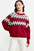 Zik Zak Desenli Kalın Triko Kazak - Kırmızı (2) Sementa