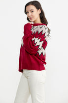 Zik Zak Desenli Kalın Triko Kazak - Kırmızı (3) Sementa