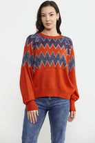 Zik Zak Desenli Kalın Triko Kazak - Koyu Oranj (1) Sementa