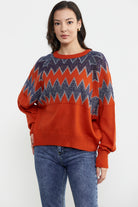 Zik Zak Desenli Kalın Triko Kazak - Koyu Oranj (2) Sementa