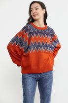 Zik Zak Desenli Kalın Triko Kazak - Koyu Oranj (3) Sementa