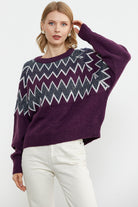 Zik Zak Desenli Kalın Triko Kazak - Mor (1) Sementa