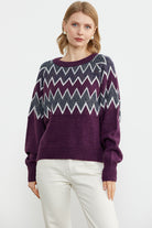 Zik Zak Desenli Kalın Triko Kazak - Mor (2) Sementa