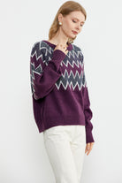 Zik Zak Desenli Kalın Triko Kazak - Mor (3) Sementa