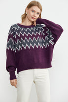 Zik Zak Desenli Kalın Triko Kazak - Mor (4) Sementa