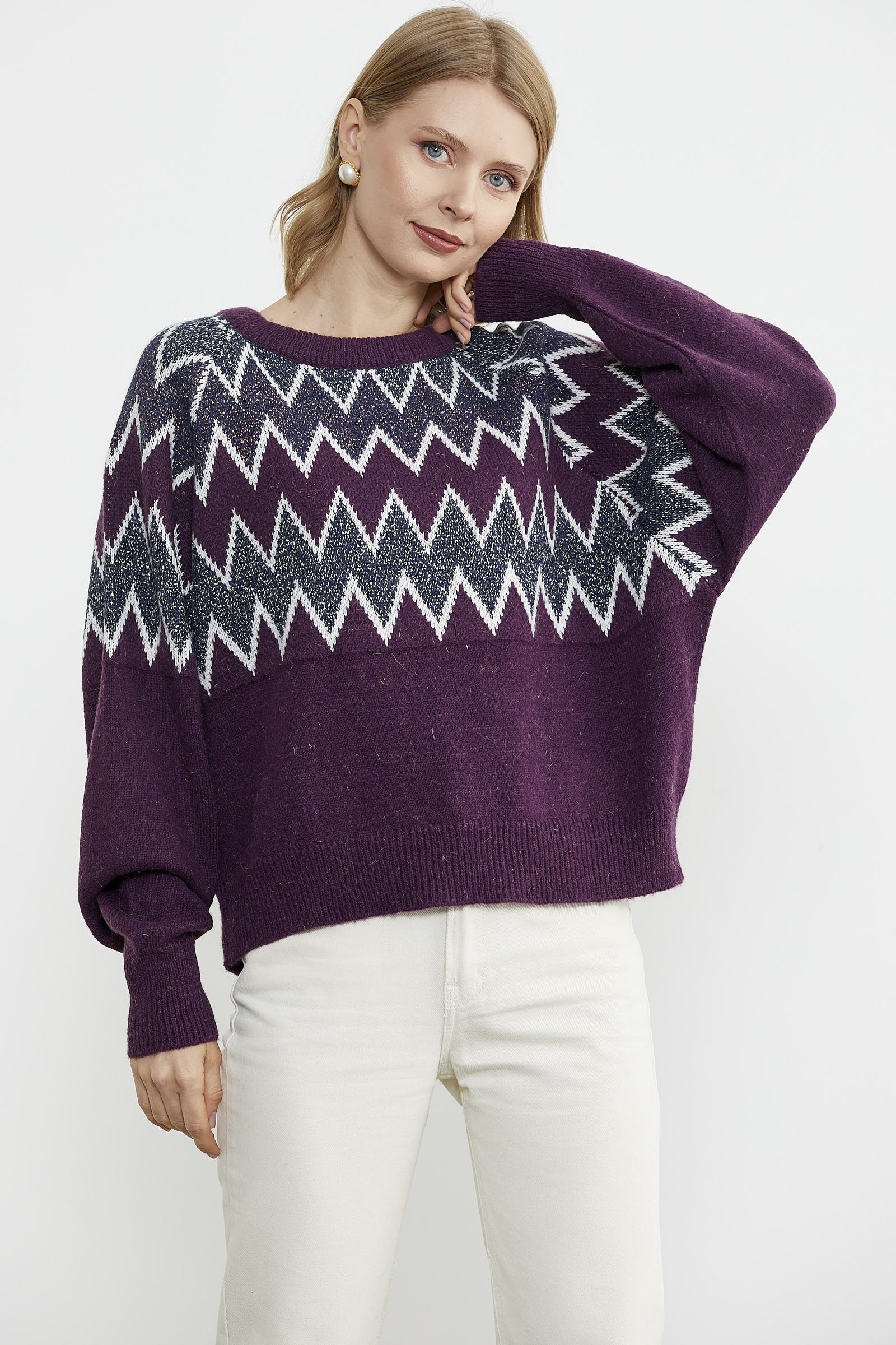 Zik Zak Desenli Kalın Triko Kazak - Mor (4) Sementa