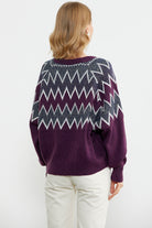 Zik Zak Desenli Kalın Triko Kazak - Mor (6) Sementa