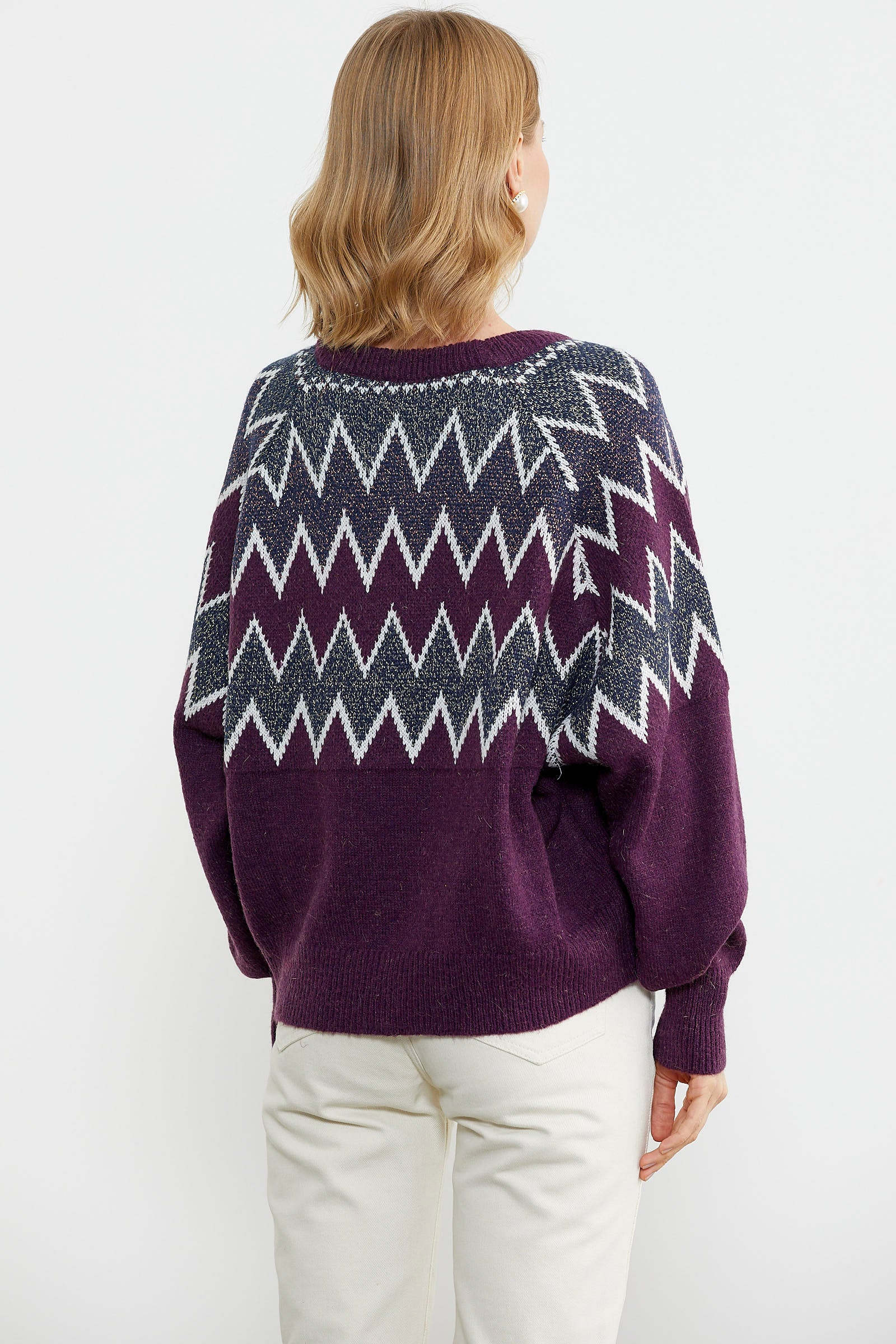 Zik Zak Desenli Kalın Triko Kazak - Mor (6) Sementa