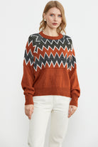 Zik Zak Desenli Kalın Triko Kazak - Taba (1) Sementa