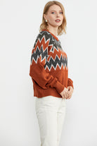 Zik Zak Desenli Kalın Triko Kazak - Taba (4) Sementa