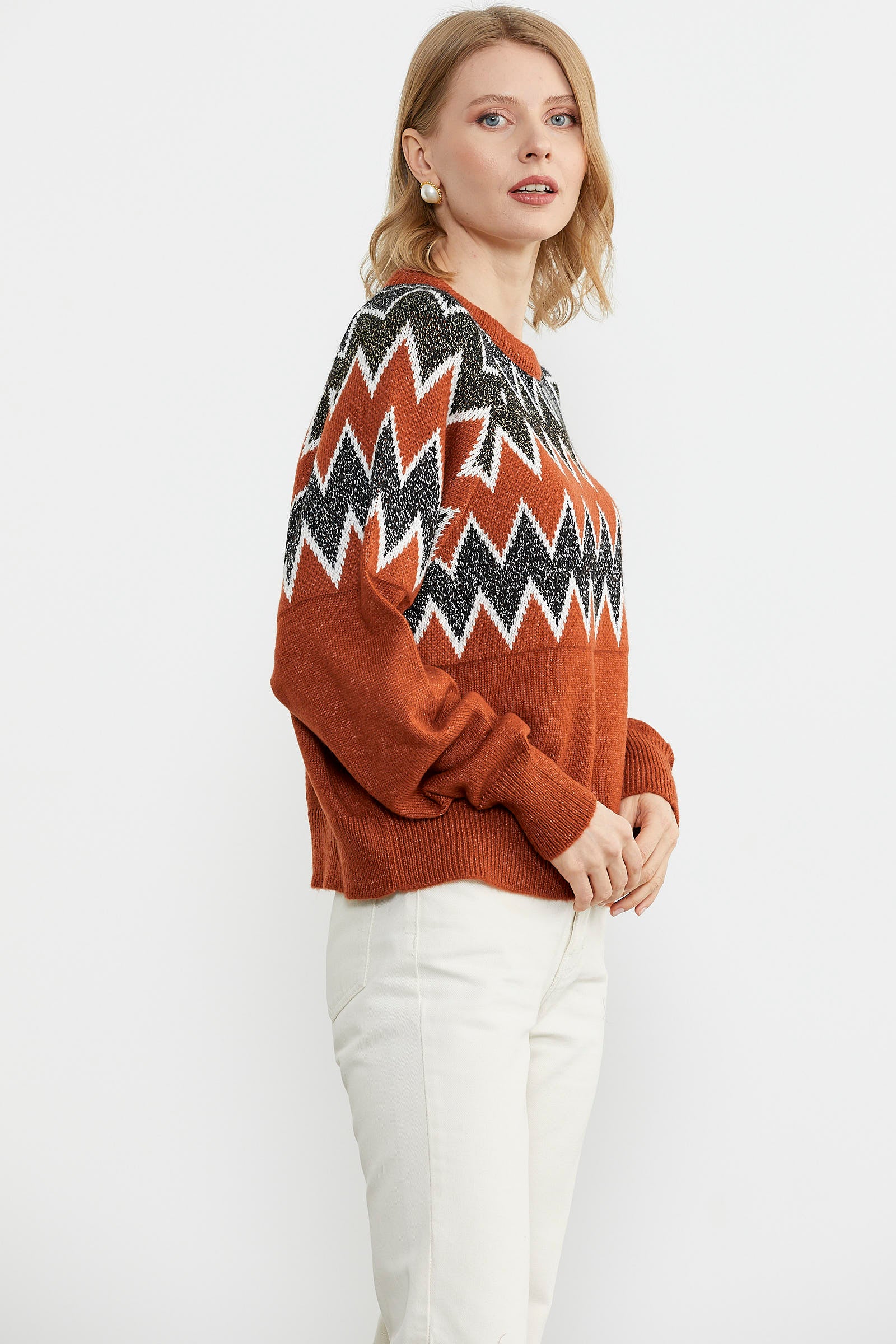 Zik Zak Desenli Kalın Triko Kazak - Taba (4) Sementa