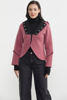 Zımba Detaylı Triko Ceket - Gül - Siyah (1) Sementa