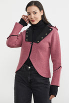 Zımba Detaylı Triko Ceket - Gül - Siyah (2) Sementa