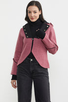 Zımba Detaylı Triko Ceket - Gül - Siyah (3) Sementa