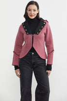 Zımba Detaylı Triko Ceket - Gül - Siyah (4) Sementa