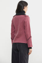 Zımba Detaylı Triko Ceket - Gül - Siyah (5) Sementa