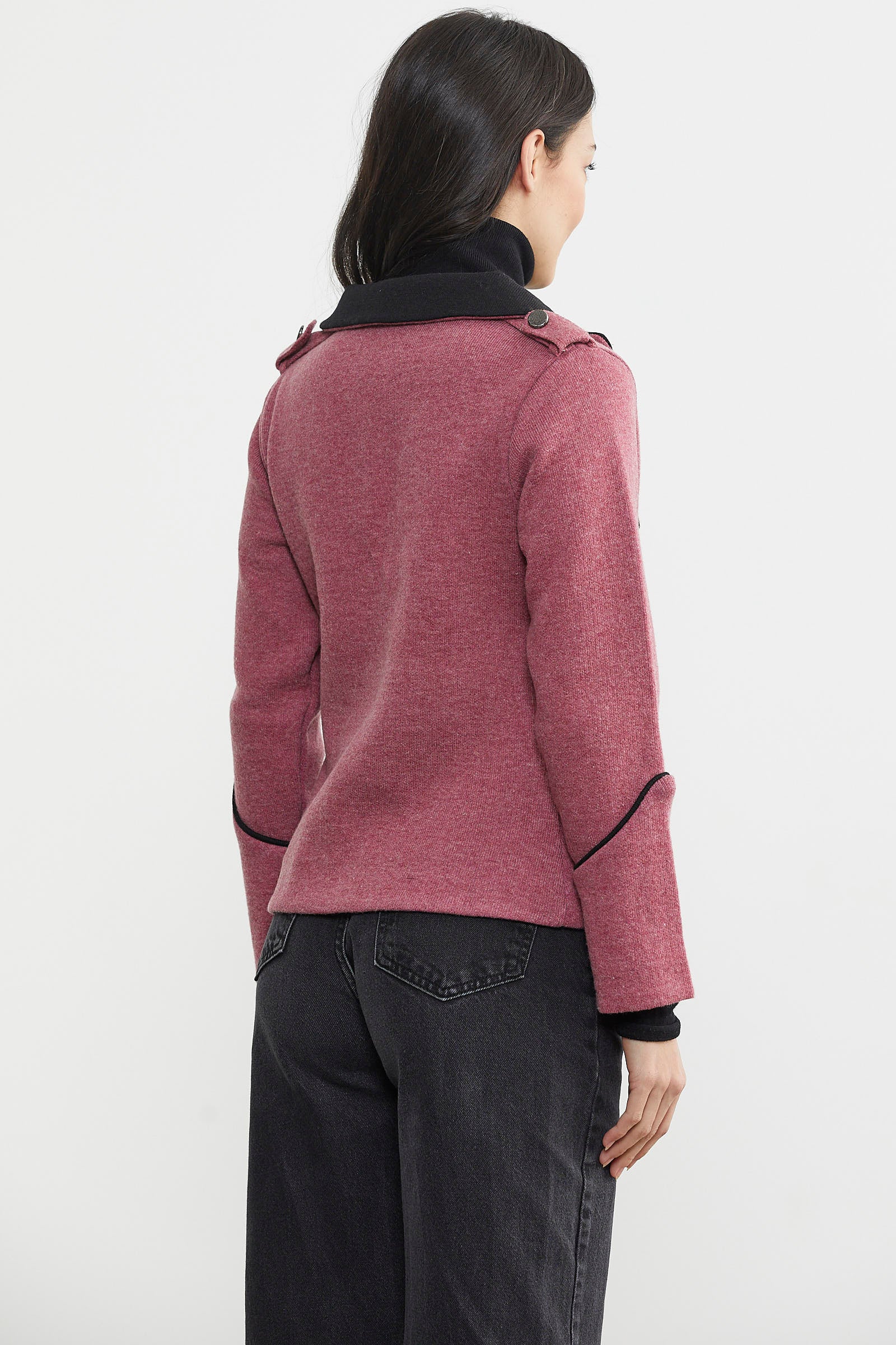 Zımba Detaylı Triko Ceket - Gül - Siyah (5) Sementa