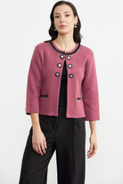 Zincir Detaylı Kalın Yünlü Triko Ceket - Gül - Siyah (2) Sementa