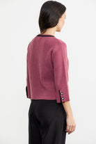 Zincir Detaylı Kalın Yünlü Triko Ceket - Gül - Siyah (5) Sementa