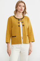 Zincir Detaylı Kalın Yünlü Triko Ceket - Güneş - Kahverengi (1) Sementa