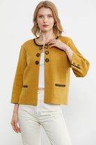 Zincir Detaylı Kalın Yünlü Triko Ceket - Güneş - Kahverengi (3) Sementa