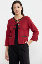 Zincir Detaylı Kalın Yünlü Triko Ceket - Kırmızı - Siyah (1) Sementa