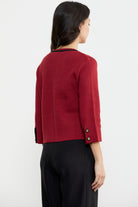 Zincir Detaylı Kalın Yünlü Triko Ceket - Kırmızı - Siyah (5) Sementa