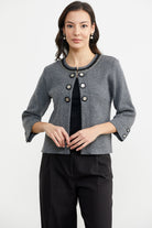 Zincir Detaylı Kalın Yünlü Triko Ceket - Koyu Gri - Siyah (2) Sementa