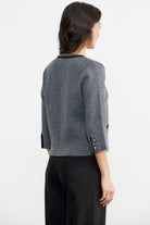 Zincir Detaylı Kalın Yünlü Triko Ceket - Koyu Gri - Siyah (4) Sementa