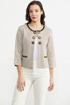 Zincir Detaylı Kalın Yünlü Triko Ceket - Vizon - Kahverengi (1) Sementa