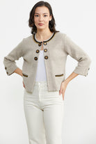 Zincir Detaylı Kalın Yünlü Triko Ceket - Vizon - Kahverengi (2) Sementa