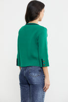 Zincir Detaylı Kalın Yünlü Triko Ceket - Yeşil - Lacivert (4) Sementa