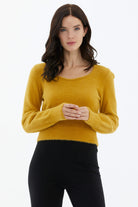 Açık Yaka Yumoş Triko Kazak - Hardal (2) Sementa