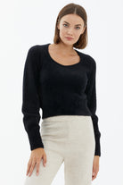 Açık Yaka Yumoş Triko Kazak - Siyah (1) Sementa