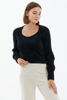 Açık Yaka Yumoş Triko Kazak - Siyah (2) Sementa