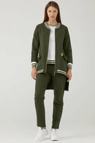 Arkası Uzun Fermuarlı Üçlü Eşofman Takım - Haki (1) Sementa