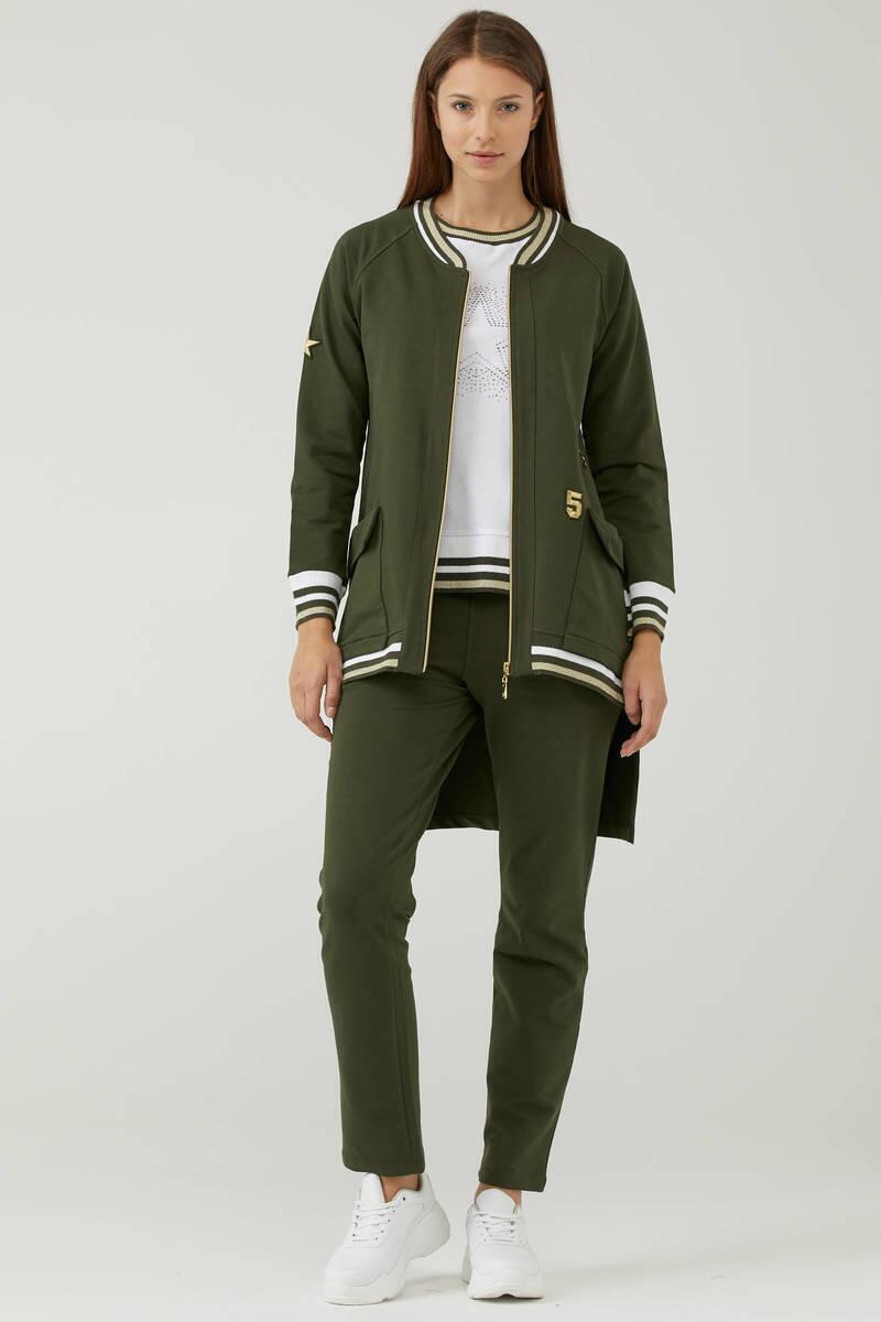 Arkası Uzun Fermuarlı Üçlü Eşofman Takım - Haki (1) Sementa