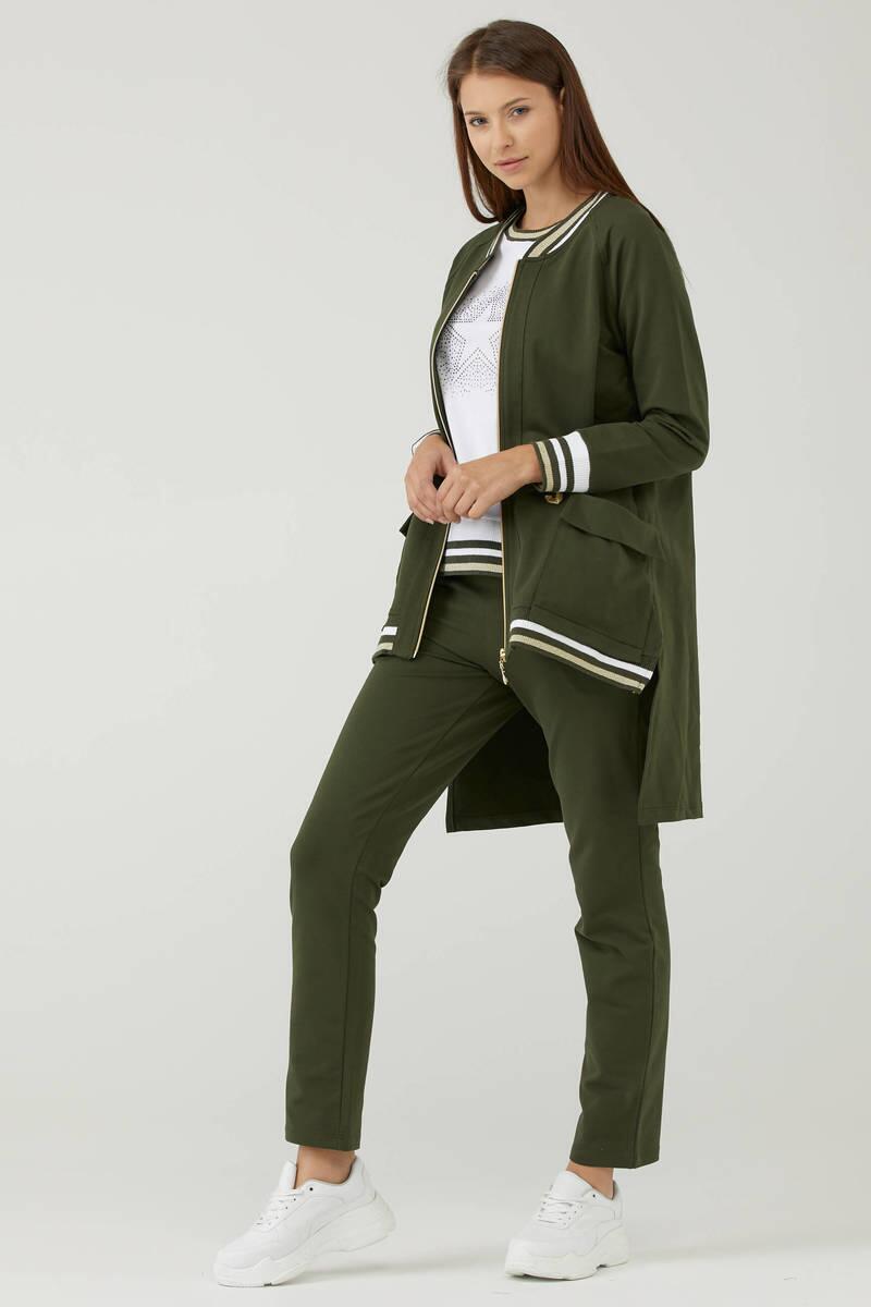 Arkası Uzun Fermuarlı Üçlü Eşofman Takım - Haki (2) Sementa
